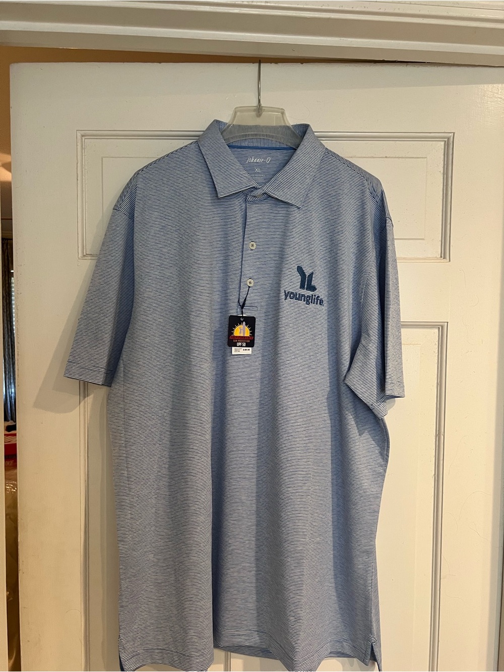 johnnie-O Blue Heather Short-Sleeve Polo with Embroidered Young Life Logo